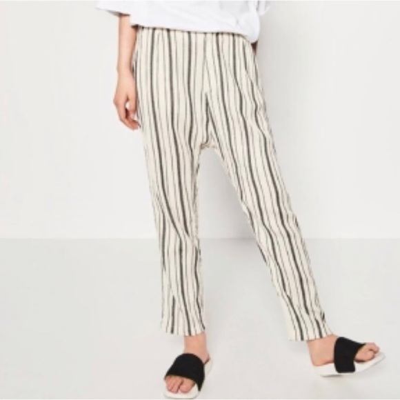 Zara TRF Womens Cotton Pants Cream Black Striped High Waisted Trousers Sz S New - Picture 3 of 17